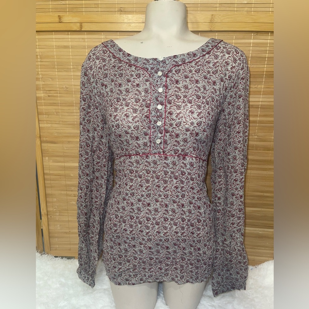 Liz Claiborne floral peasant boho long sleeve blouse top shirt womans Medium